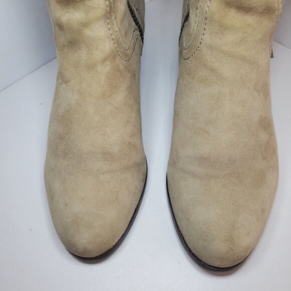 Sam Edelman Louie Western Ankle Boot Beige Fringe Stacked Heel Size 8 - Picture 12 of 16